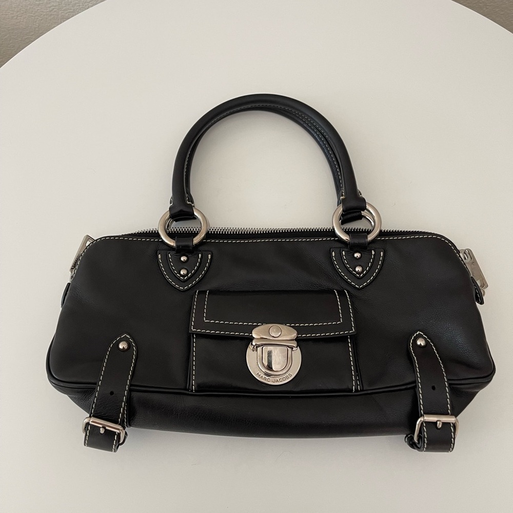 Marc Jacobs Daria Leather Shoulder Bag- Black & Silver
